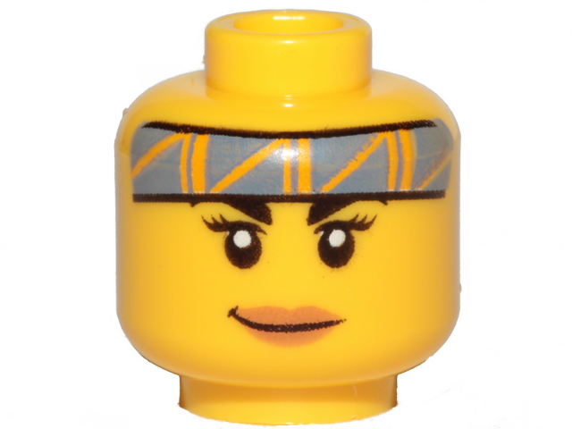 Lego Minifigures Heads (female) - black eyebrows and dark gray headband with orange stripes