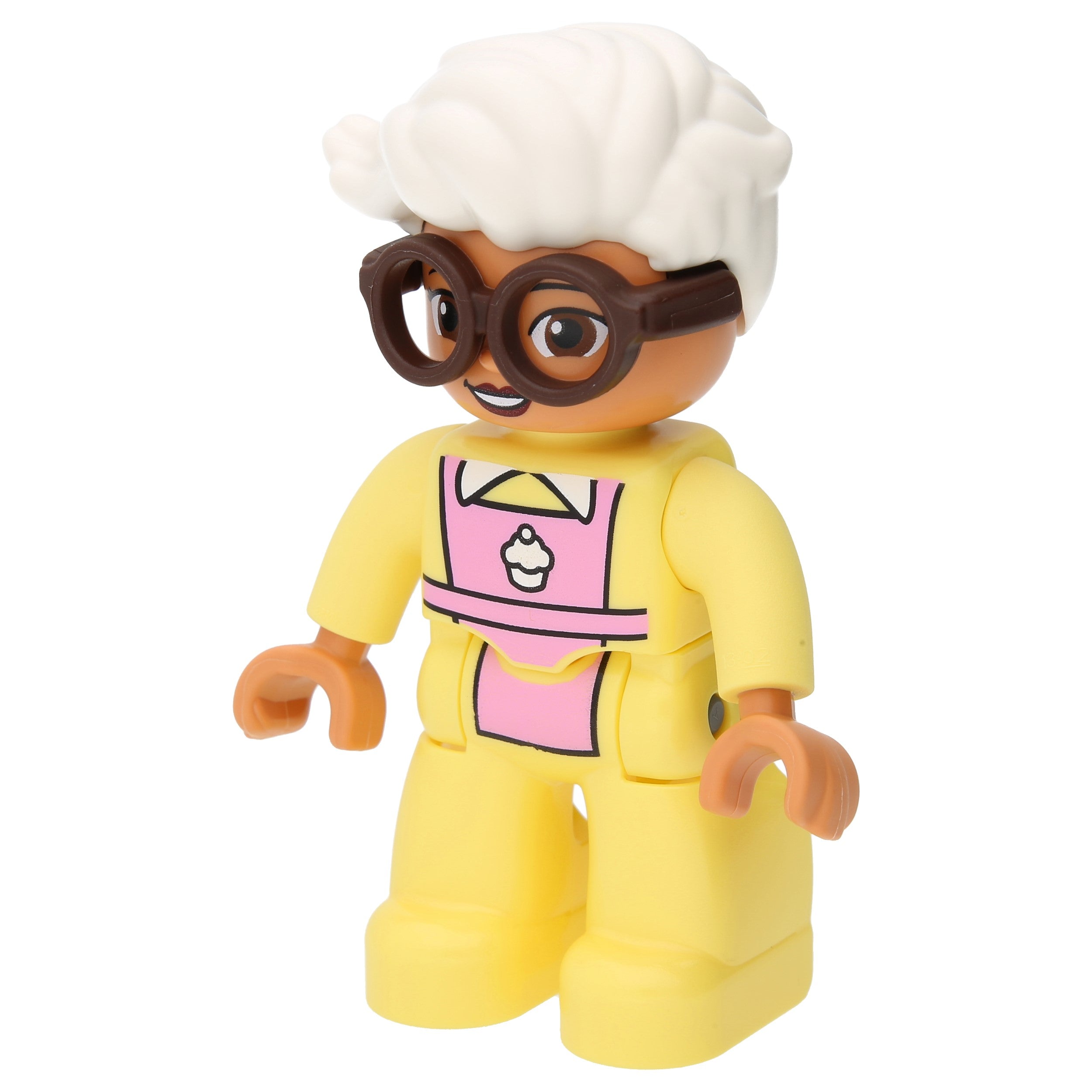 Lego Duplo Figures - Woman with a pale yellow suit and dark brown glasses