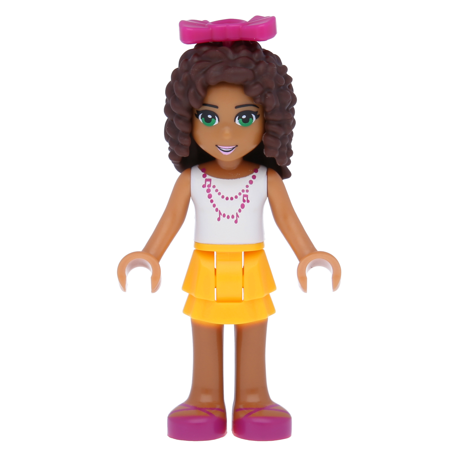 LEGO Friends Minifigure - Andrea with a pink hair loop (light orange skirt)