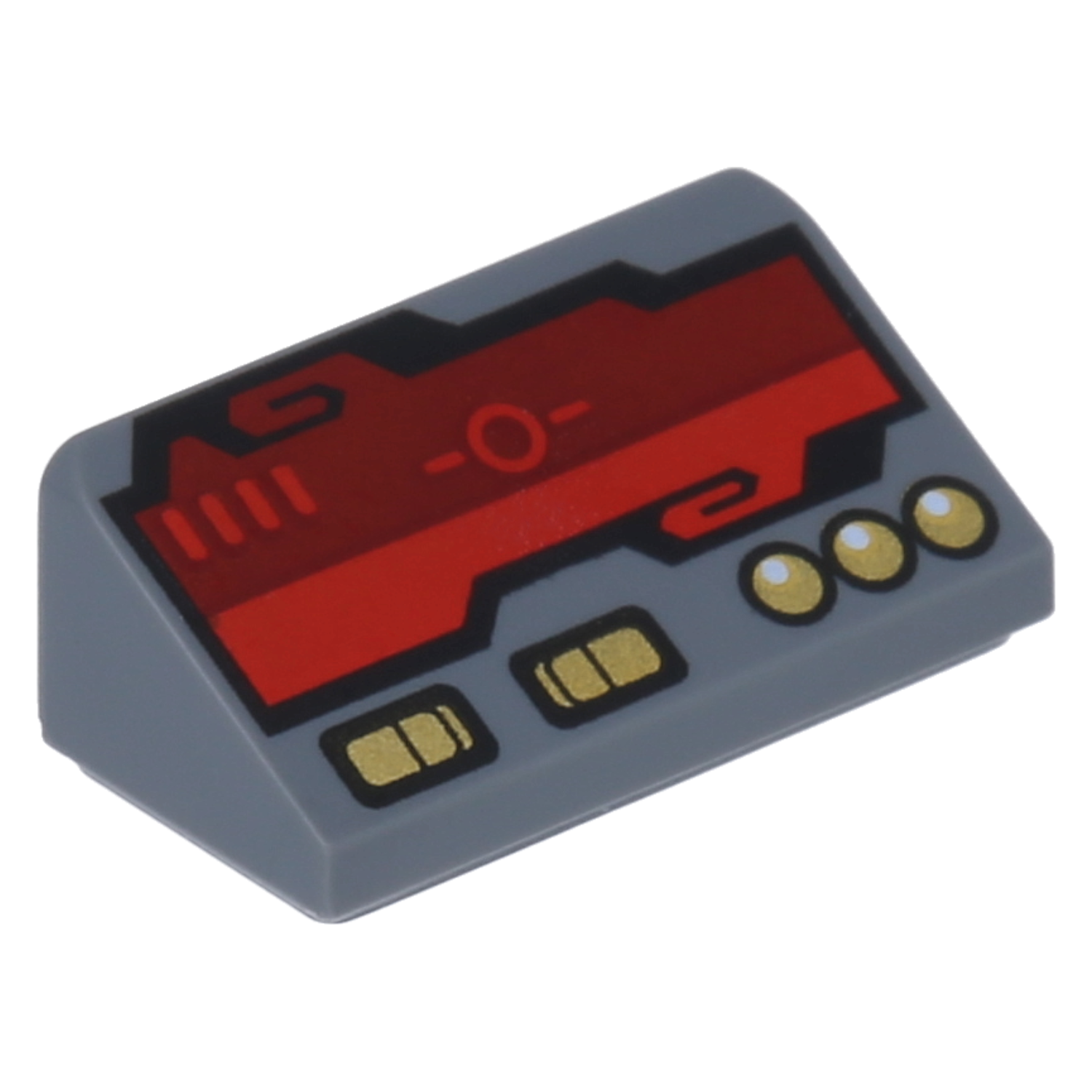 LEGO roof stones (printed) - 1 x 2 x 2/3 with sensor card, golden switches and buttons (30 °)