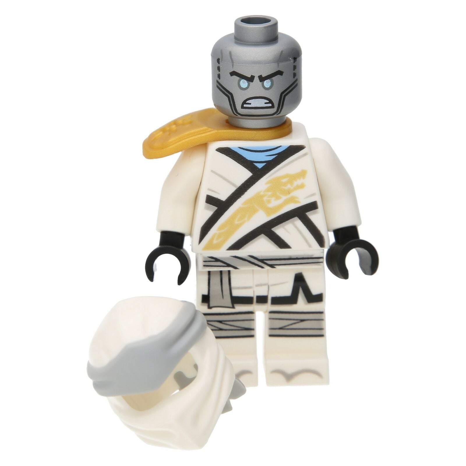 LEGO Ninjago Minifigur - Zane mit goldenem Schulterpolster (mattsilberner Kopf)