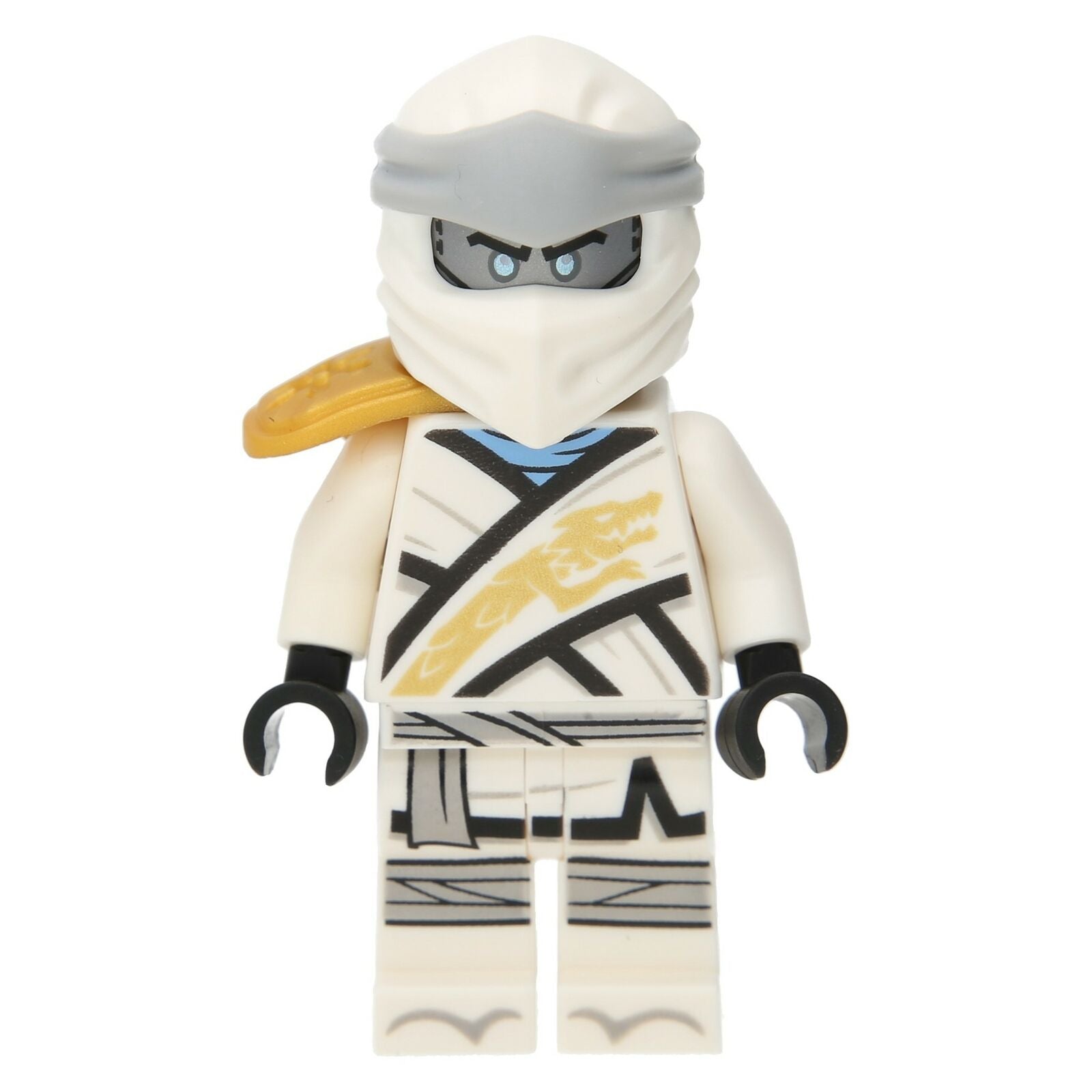 LEGO Ninjago Minifigur - Zane mit goldenem Schulterpolster (mattsilberner Kopf)